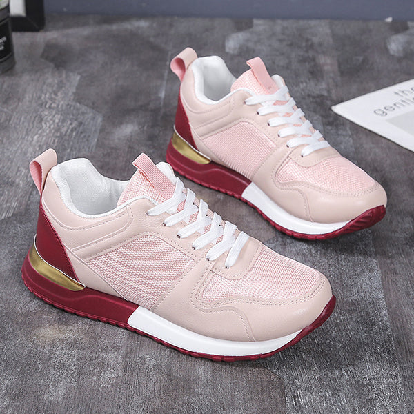 Casual Leather Colorblock Mesh Sneakers