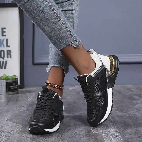 Casual Leather Colorblock Mesh Sneakers