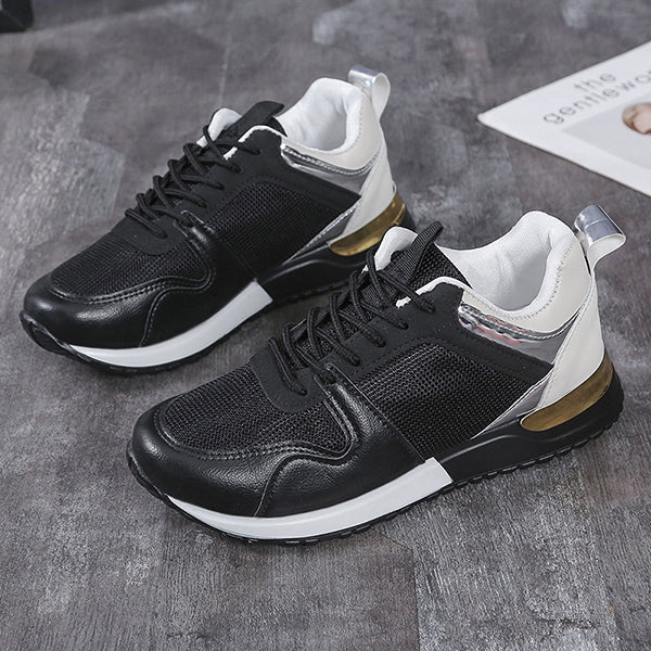 Casual Leather Colorblock Mesh Sneakers