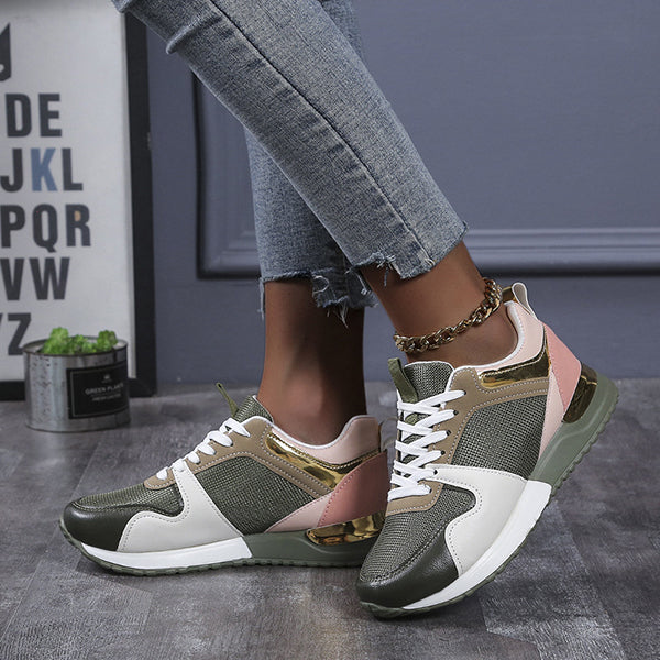 Casual Leather Colorblock Mesh Sneakers