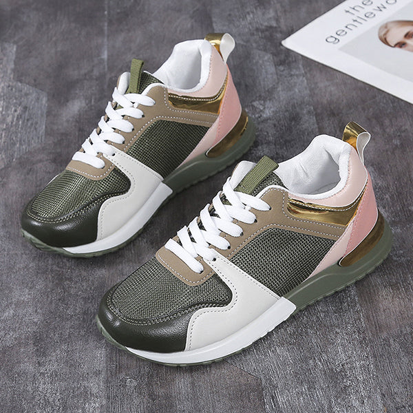 Casual Leather Colorblock Mesh Sneakers