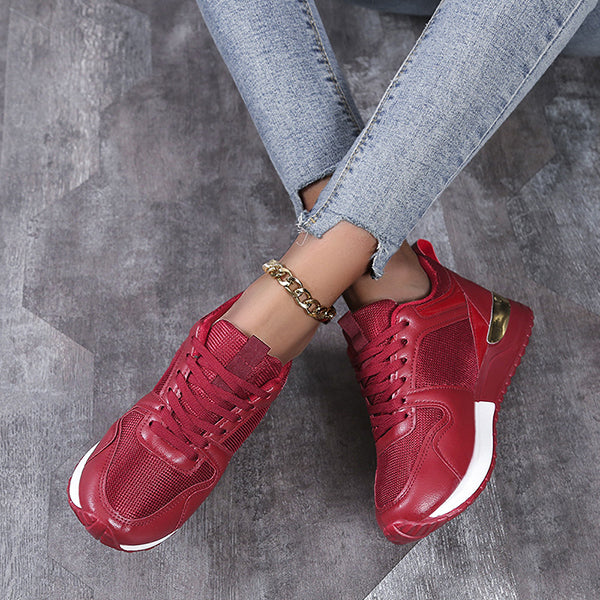 Casual Leather Colorblock Mesh Sneakers