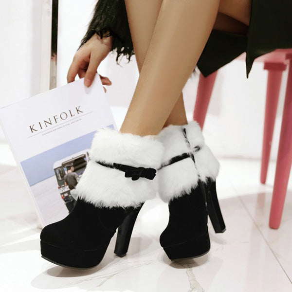 Christmas High-Heeled Bow Side Zipper Boots