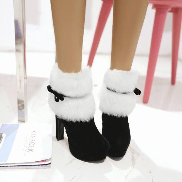 Christmas High-Heeled Bow Side Zipper Boots