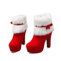 Christmas High-Heeled Bow Side Zipper Boots