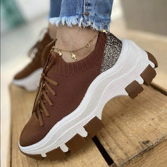 Knit Colorblock Wedge Lace-Up Sneakers