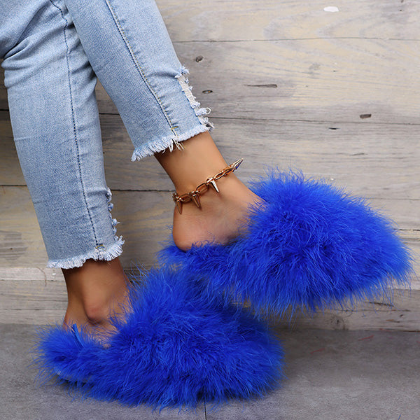 Colourful Fluffy Feather Winter Slippers