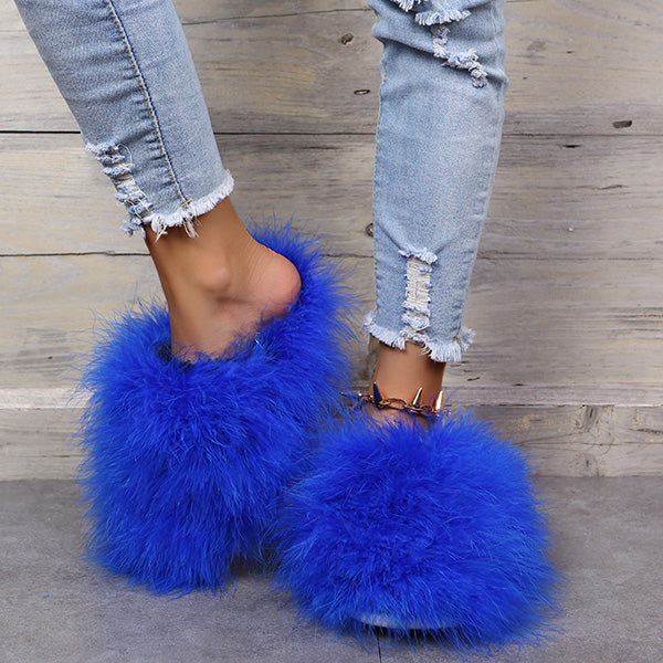 Colourful Fluffy Feather Winter Slippers