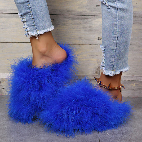 Colourful Fluffy Feather Winter Slippers