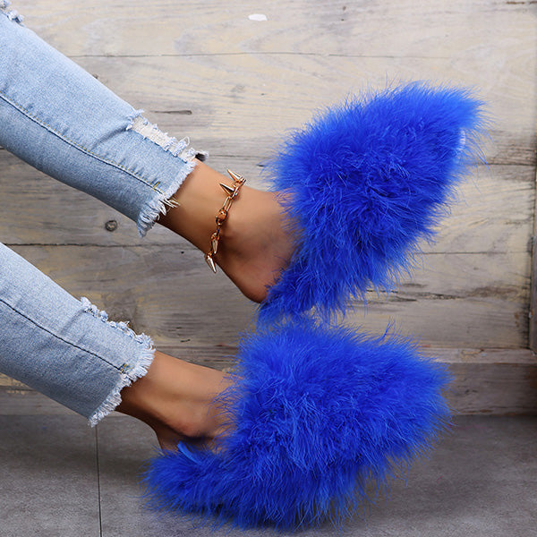 Colourful Fluffy Feather Winter Slippers