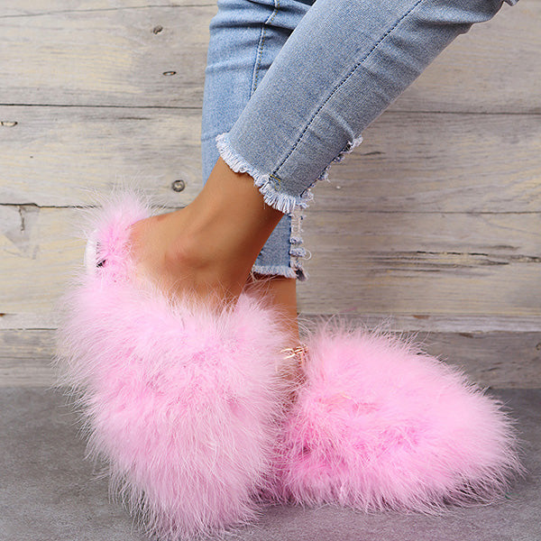 Colourful Fluffy Feather Winter Slippers