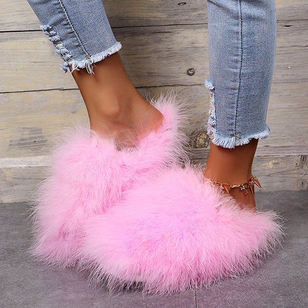 Colourful Fluffy Feather Winter Slippers