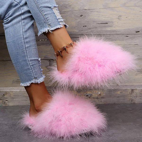 Colourful Fluffy Feather Winter Slippers