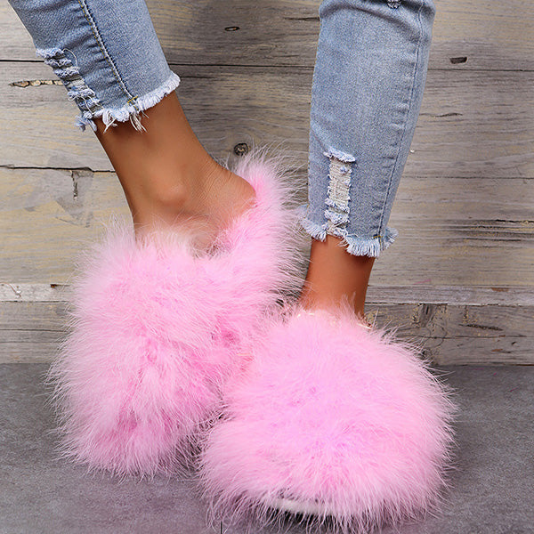 Colourful Fluffy Feather Winter Slippers