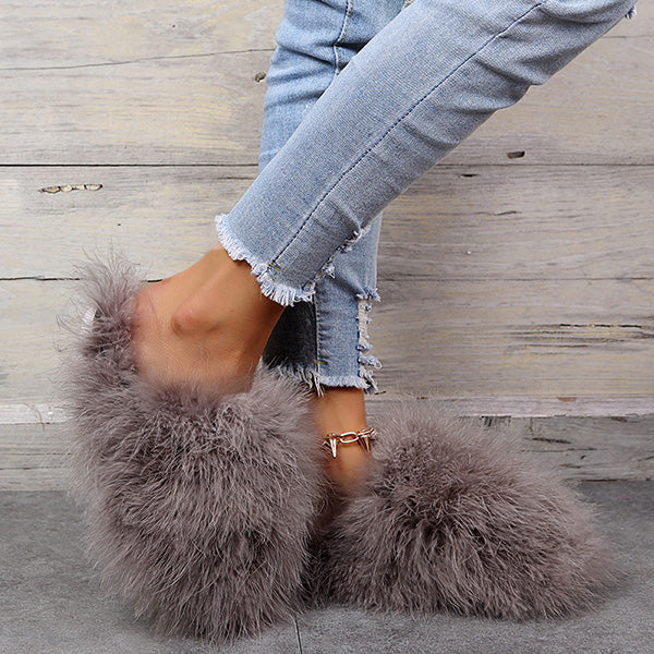 Colourful Fluffy Feather Winter Slippers