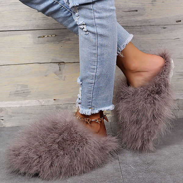 Colourful Fluffy Feather Winter Slippers