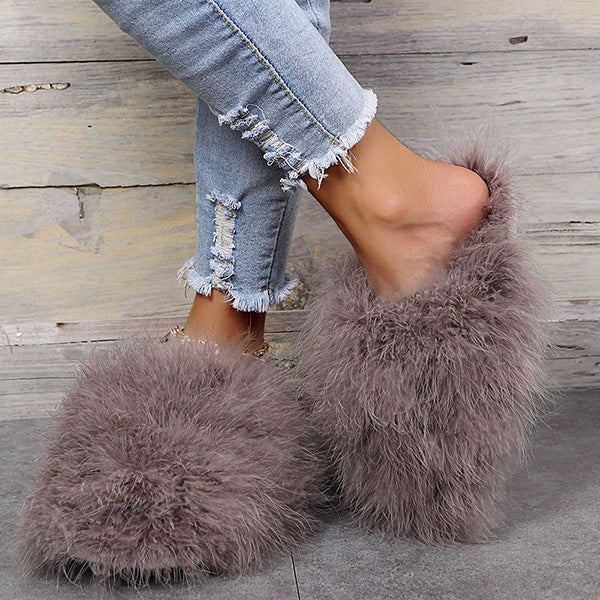 Colourful Fluffy Feather Winter Slippers