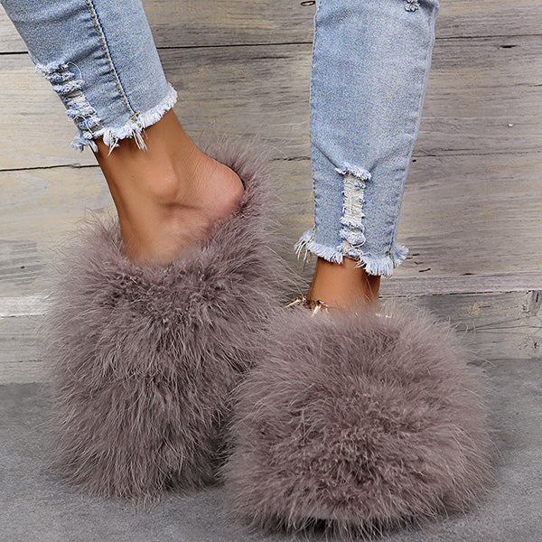 Colourful Fluffy Feather Winter Slippers