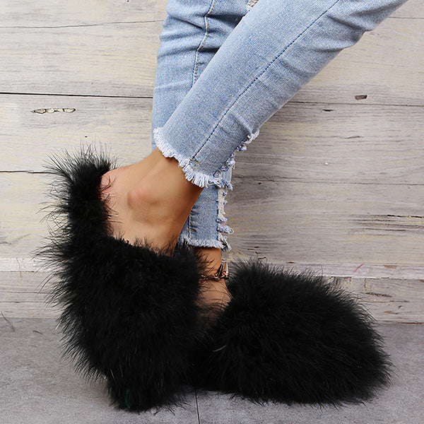 Colourful Fluffy Feather Winter Slippers