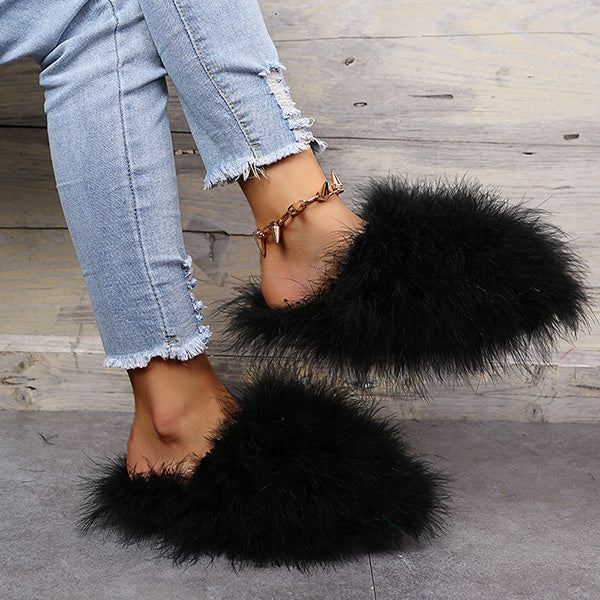 Colourful Fluffy Feather Winter Slippers