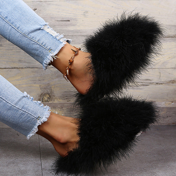 Colourful Fluffy Feather Winter Slippers