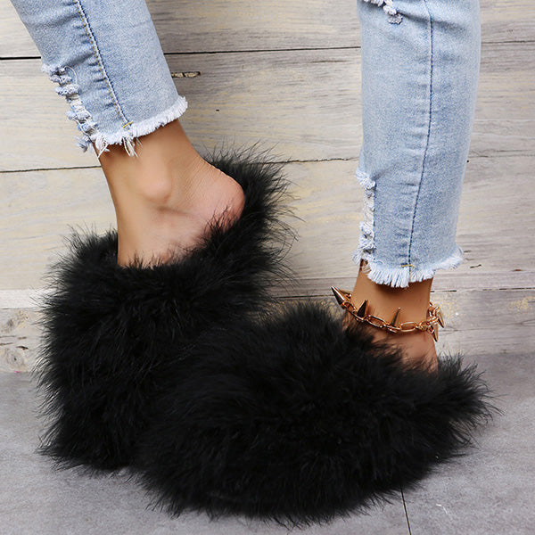 Colourful Fluffy Feather Winter Slippers