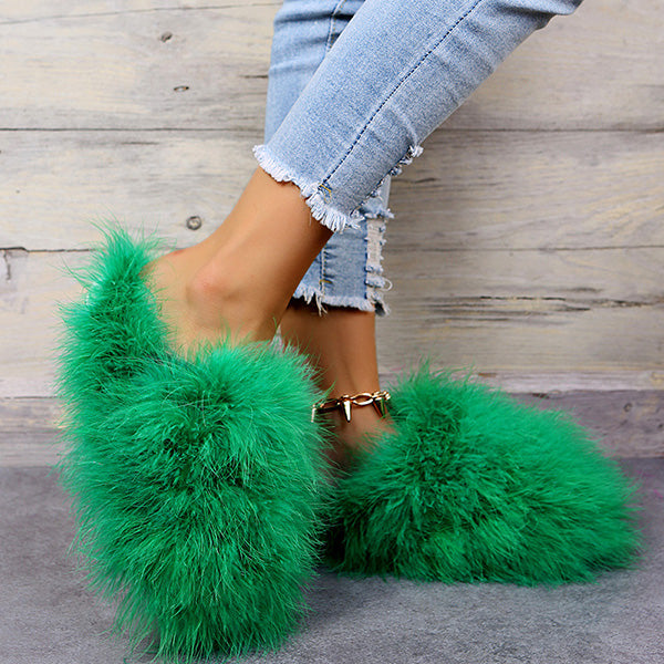 Colourful Fluffy Feather Winter Slippers