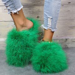 Colourful Fluffy Feather Winter Slippers