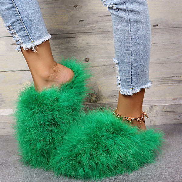 Colourful Fluffy Feather Winter Slippers