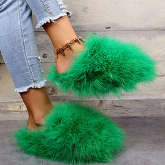 Colourful Fluffy Feather Winter Slippers