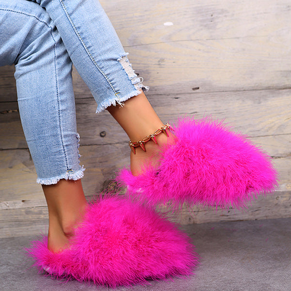 Colourful Fluffy Feather Winter Slippers