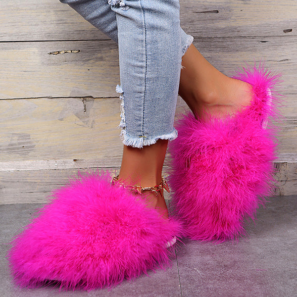 Colourful Fluffy Feather Winter Slippers