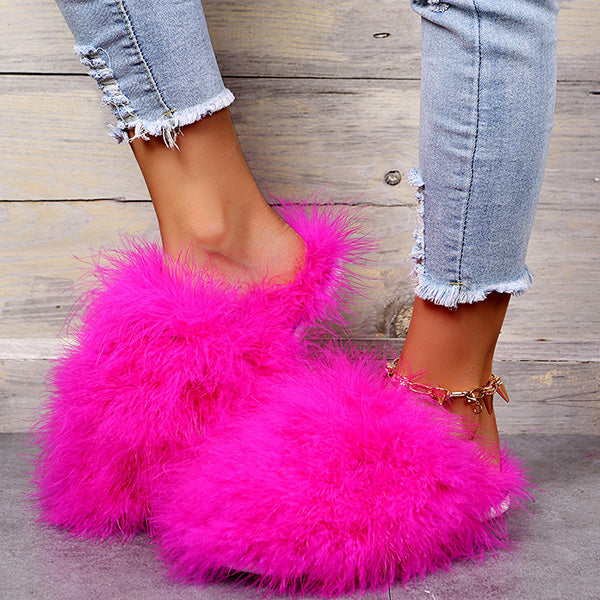 Colourful Fluffy Feather Winter Slippers