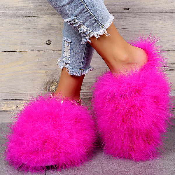 Colourful Fluffy Feather Winter Slippers