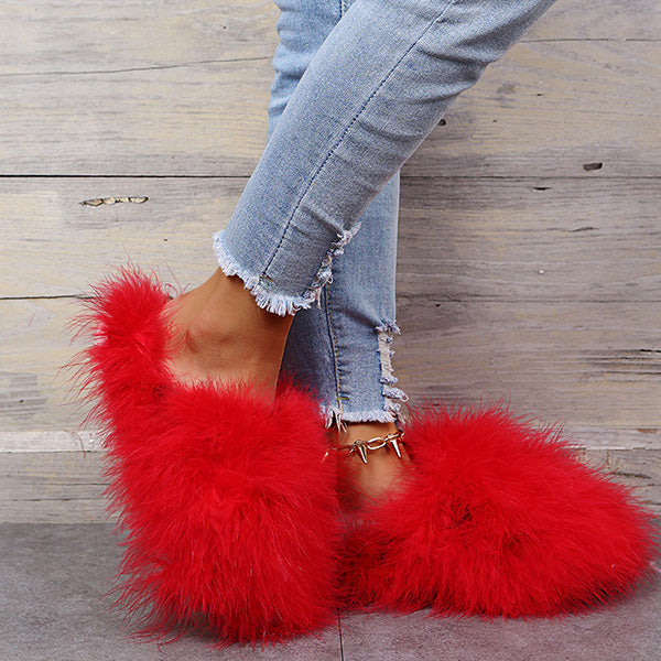 Colourful Fluffy Feather Winter Slippers