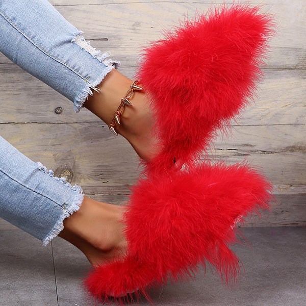 Colourful Fluffy Feather Winter Slippers