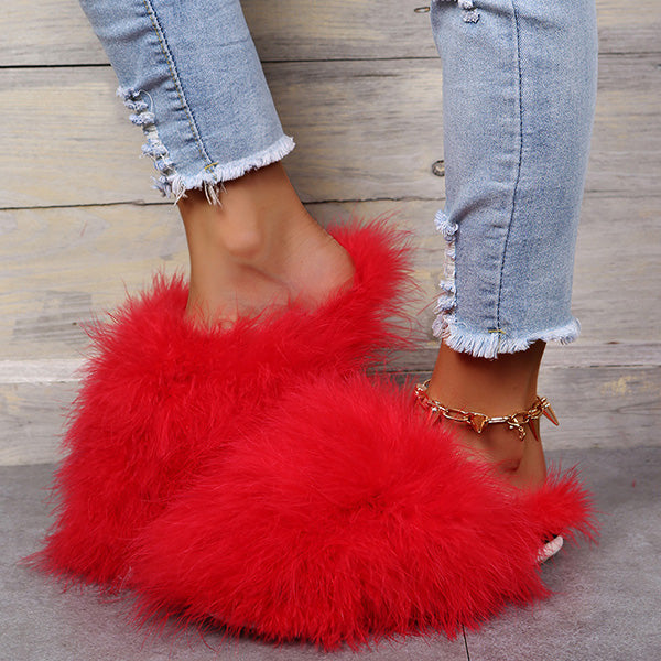 Colourful Fluffy Feather Winter Slippers