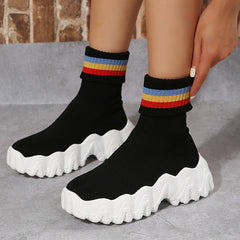 Casual Rainbow Thick Sole Knitted Sock Boots