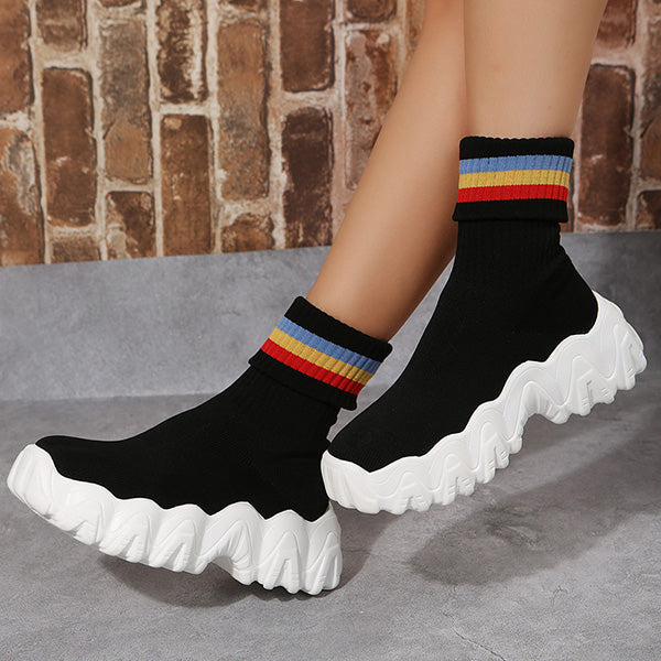 Casual Rainbow Thick Sole Knitted Sock Boots