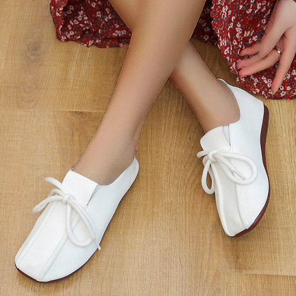 Casual Lace Up Faux Leather Slip On Flats