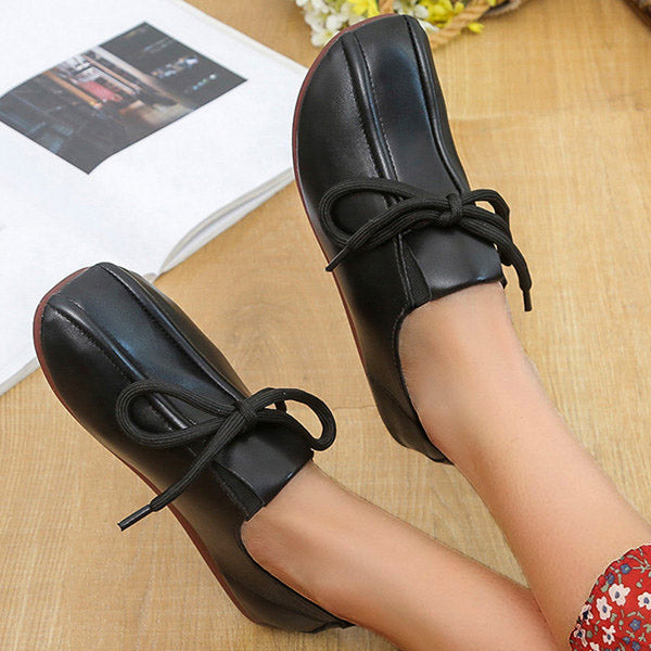 Casual Lace Up Faux Leather Slip On Flats