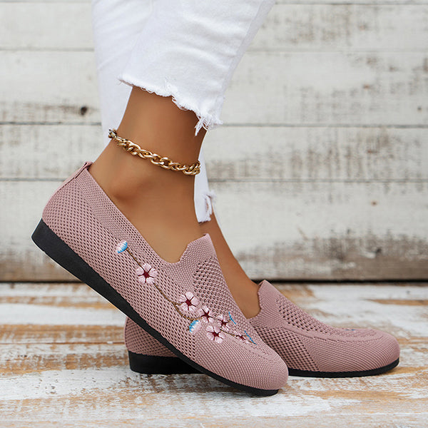 Casual Knit Breathable Embroidered Flats