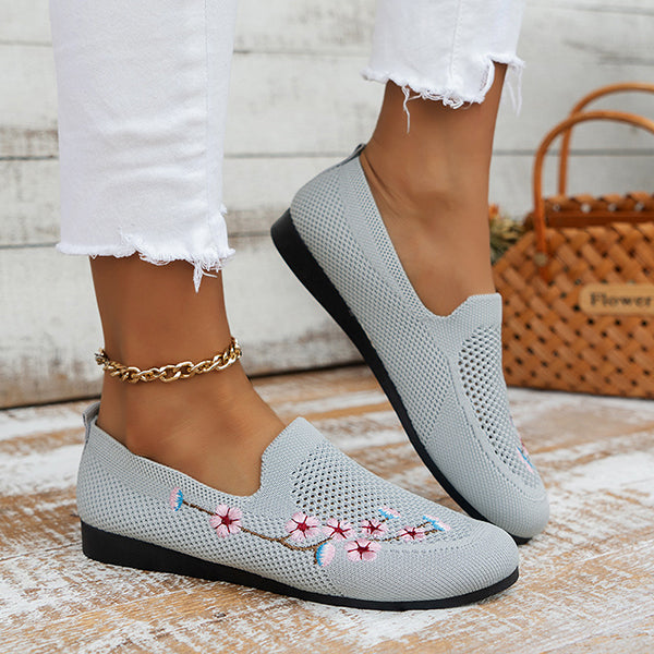 Casual Knit Breathable Embroidered Flats