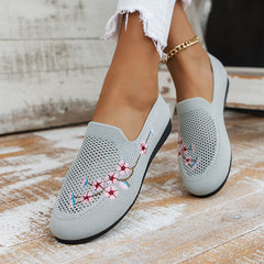 Casual Knit Breathable Embroidered Flats