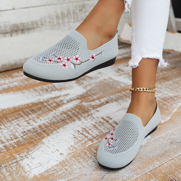 Casual Knit Breathable Embroidered Flats