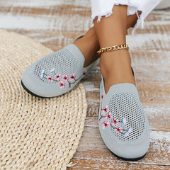 Casual Knit Breathable Embroidered Flats