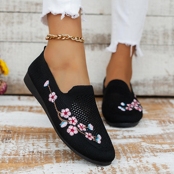 Casual Knit Breathable Embroidered Flats