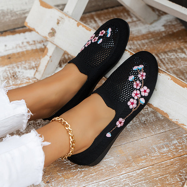 Casual Knit Breathable Embroidered Flats