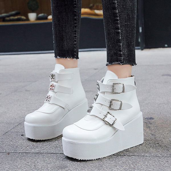 Casual Punk Platform Thick Heel Buckle Strap Boots