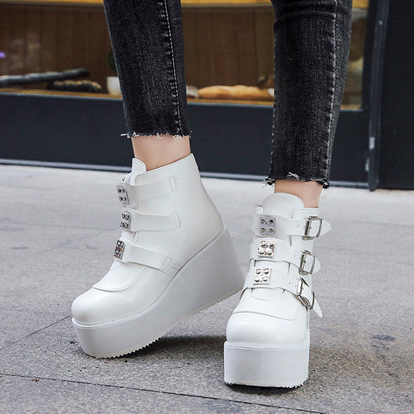 Casual Punk Platform Thick Heel Buckle Strap Boots